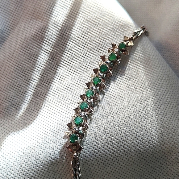 Gorgeous Vintage Emerald White Topaz and Sterling Bracelet 7" - Picture 5 of 6